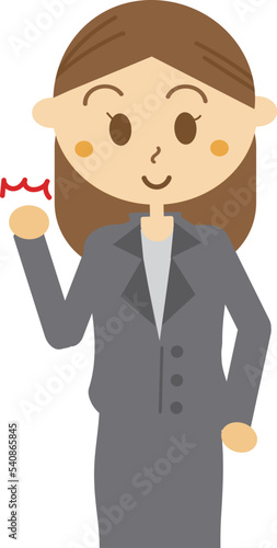 やる気満々でガッツポーズをする女性会社員のイラスト・スーツ・成功・達成・就活