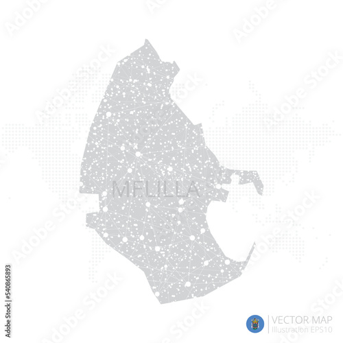 Melilla grey map isolated on white background with abstract mesh line and point scales. Vector illustration eps 10