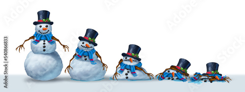 Fotografija Warming of the environment and climate change as a gradual melting of a snowman
