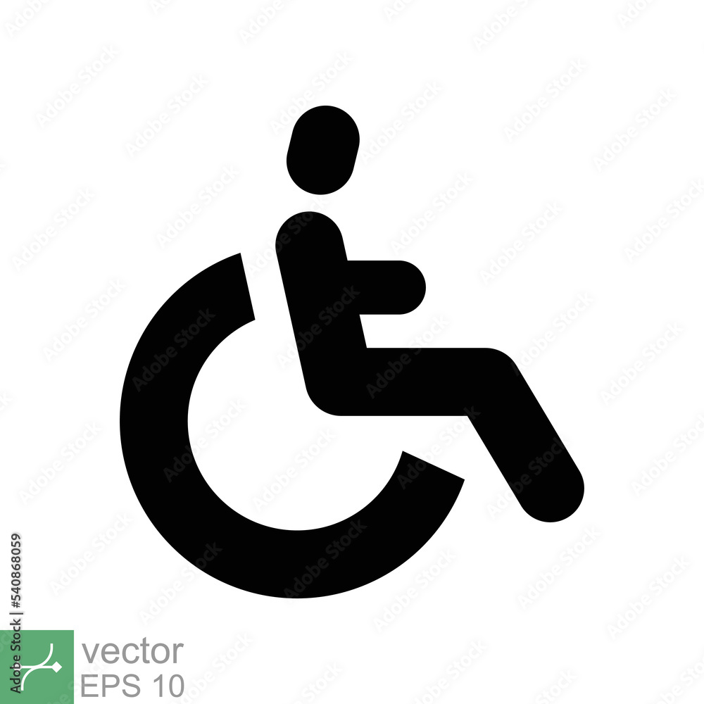 Handicapped patient icon. Simple solid style. Linear style sign, wheelchair, handicap, pictogram, stick, medicine, hospital concept. Glyph vector illustration isolated on white background. EPS 10. Handicapped patient icon. Simple solid style. Linear style sign, wheelchair, handicap, pictogram, stick, medicine, hospital concept. Glyph vector illustration isolated on white background. EPS 10.