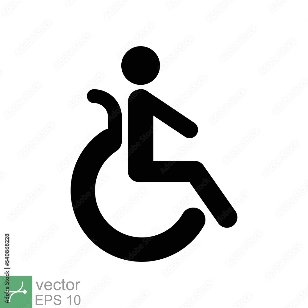 Handicapped patient icon. Simple solid style. Linear style sign, wheelchair, handicap, pictogram, stick, medicine, hospital concept. Glyph vector illustration isolated on white background. EPS 10. Handicapped patient icon. Simple solid style. Linear style sign, wheelchair, handicap, pictogram, stick, medicine, hospital concept. Glyph vector illustration isolated on white background. EPS 10.