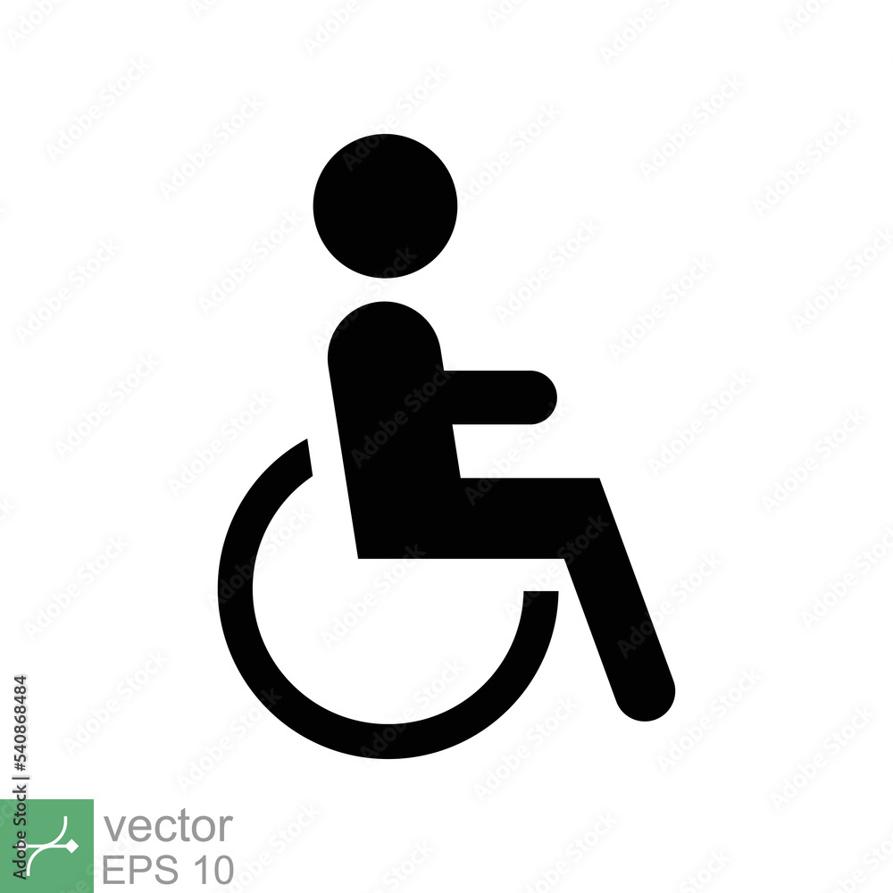 Handicapped patient icon. Simple solid style. Linear style sign, wheelchair, handicap, pictogram, stick, medicine, hospital concept. Glyph vector illustration isolated on white background. EPS 10. Handicapped patient icon. Simple solid style. Linear style sign, wheelchair, handicap, pictogram, stick, medicine, hospital concept. Glyph vector illustration isolated on white background. EPS 10.