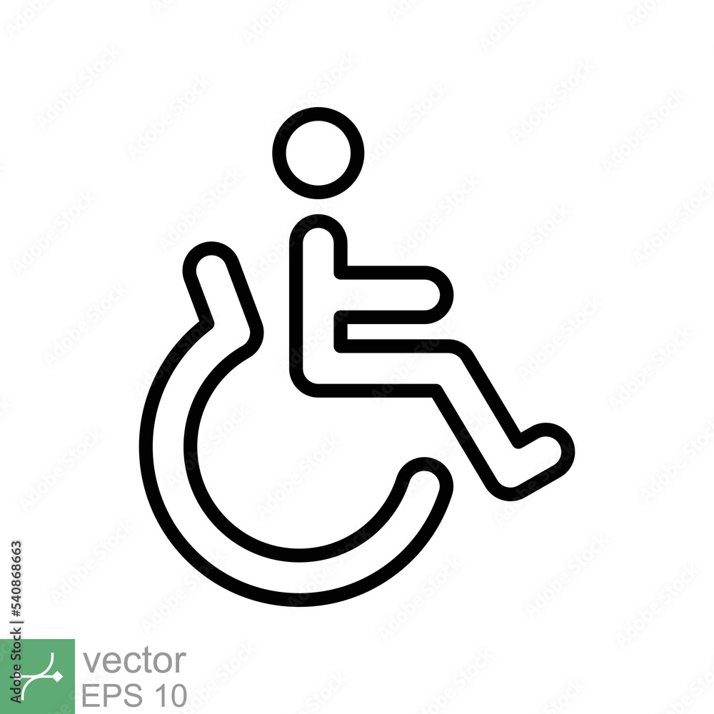 Handicapped patient icon. Simple outline style. Linear style sign, wheelchair, handicap, pictogram, stick, medicine, hospital concept. Line vector illustration isolated on white background. EPS 10. Handicapped patient icon. Simple outline style. Linear style sign, wheelchair, handicap, pictogram, stick, medicine, hospital concept. Line vector illustration isolated on white background. EPS 10.