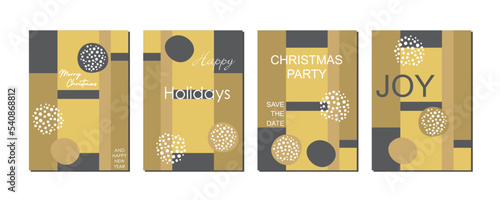 Kollektion moderne, abstrakte Weihnachtskarten mit Merry Christmas, 4er-Set Kunstkarten in Gold-Grau, schick und elegant Vektor 