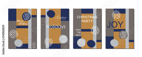 Kollektion abstrakte Weihnachtskarten mit Merry Christmas, 4er-Set moderne Grußkarten Weihnachten in Gold Blau Weiß, schick und elegant Vektor für web, print, social media