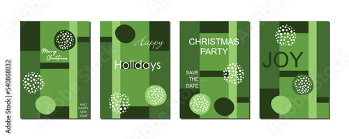 Merry Christmas 4er-Set moderne Grußkarten Weihnachten in Grün Weiß, Kollektion abstrakte Weihnachtskarten Vektor für web, print, social media