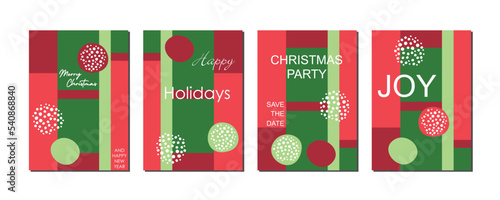 Merry Christmas 4er-Set moderne Grußkarten Weihnachten in Rot Grün Weiß, Kollektion abstrakte Weihnachtskarten Vektor für web, print, social media