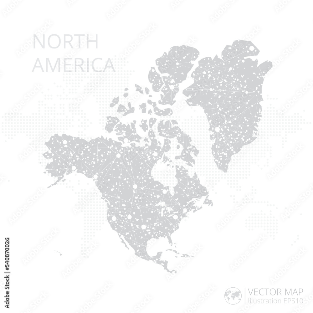 North America Continent grey map isolated on white background with abstract mesh line and point scales. Vector illustration eps 10.