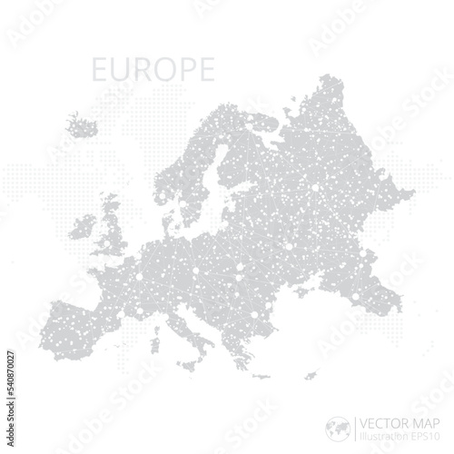 Europe Continent grey map isolated on white background with abstract mesh line and point scales. Vector illustration eps 10.