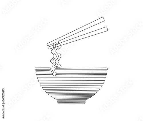 Continuous one line drawing of asian noodle in the bowl. Ramen single line art drawing vector illustration.