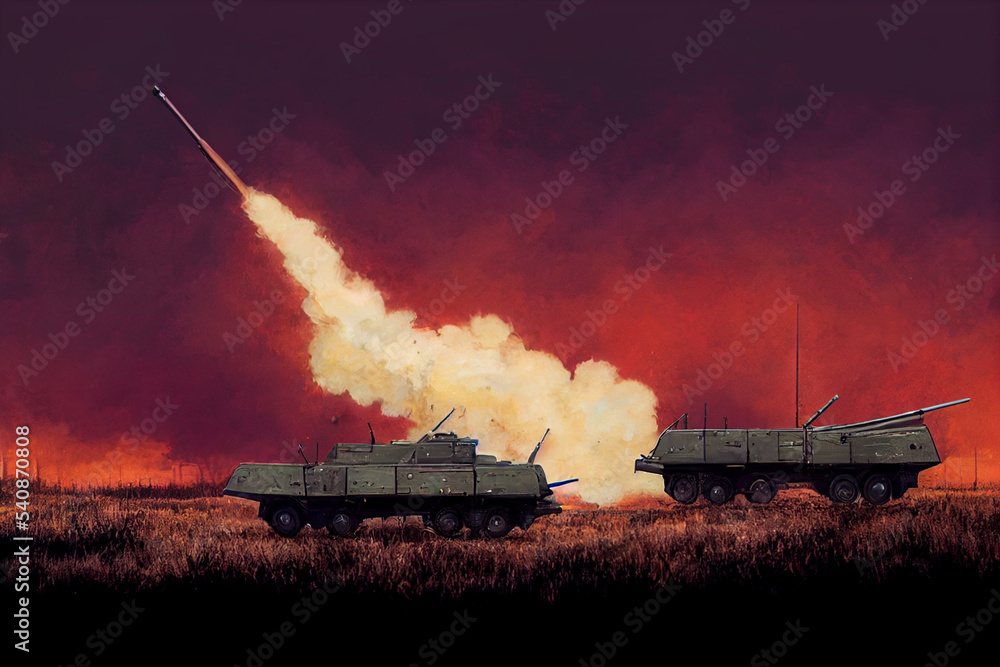 Fototapeta premium American modern multiple launch rocket systems in operation. Missile sorties