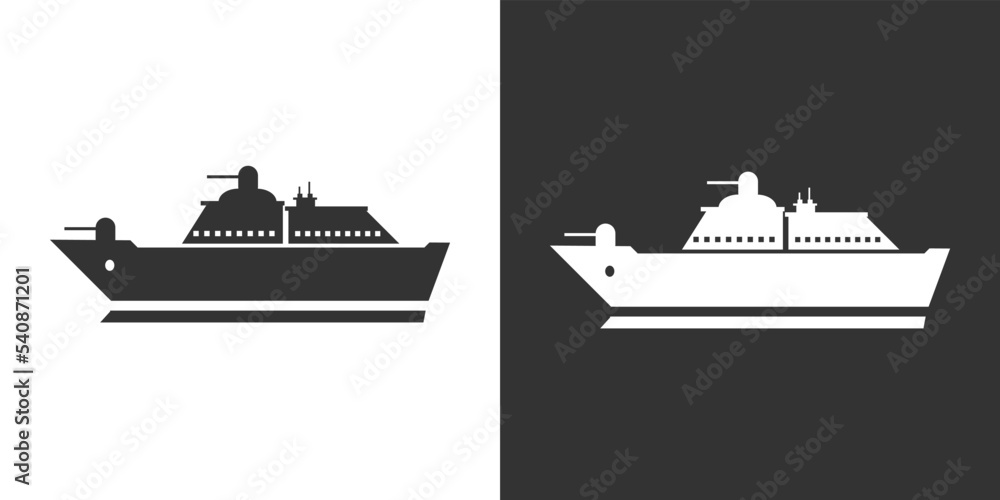 Boat, yacht, sailing boat, cargo ship. Water transportation on white and black background