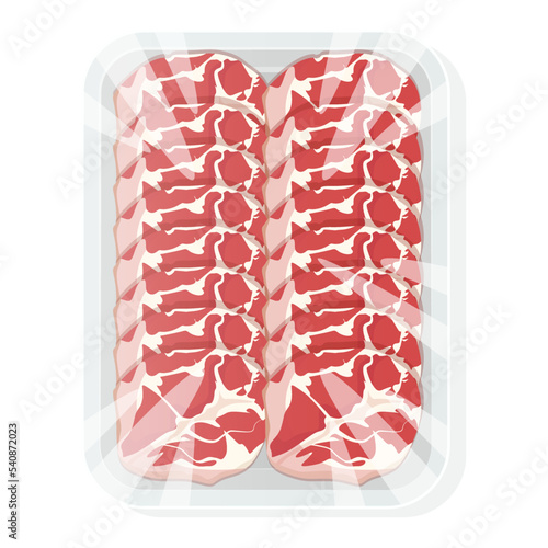 Smoked sliced meat in a tray. Vacuum packaging for the supermarket. Vector illustration.