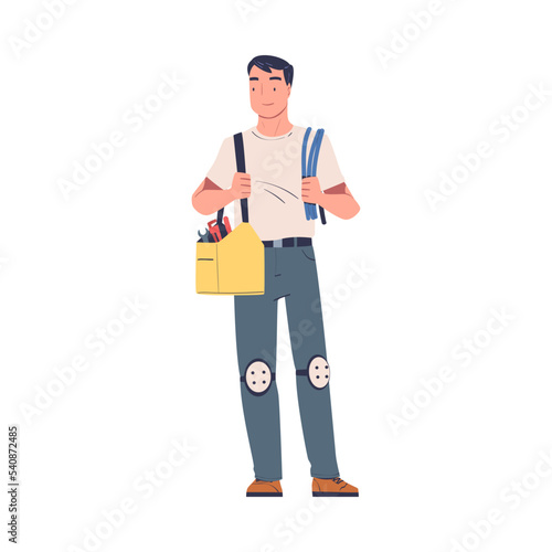 Repairman Standing with Wire and Toolbox for Working and Fixing Vector Illustration