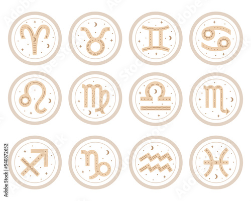 Vector set of hand drawn ornate zodiac signs