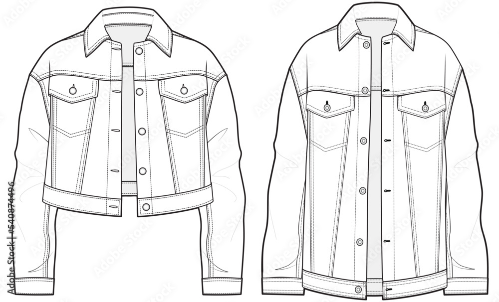womens denim jacket flat sketch vector illustration Stock Vector