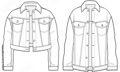 womens denim jacket flat sketch vector illustration