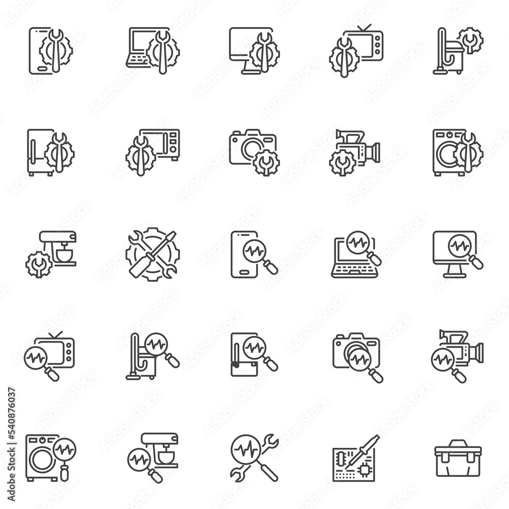 Repair service line icons set Repair service line icons set
