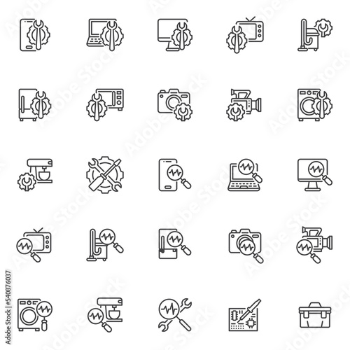 Repair service line icons set