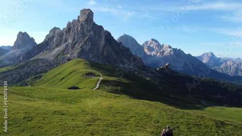 Drone overflight over a lovely couple in Dolomites.
View of sandstone mountain peaks.
Summer in Italy - Cortina. photo