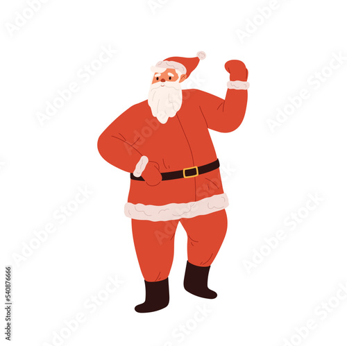 Happy dancing santa claus, cartoon christmas character in red costume with beard. Joyful Santa