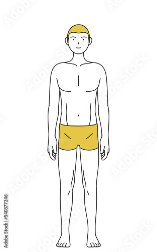 脱毛した男性の線画、正面を向いて立つポーズ