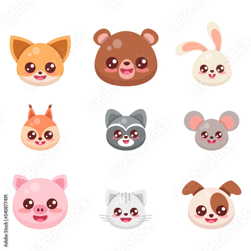 set of animal muzzles in cartoon style