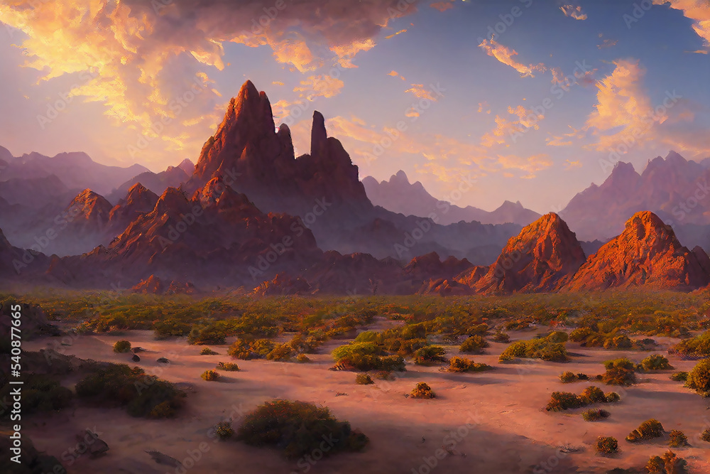 desert background, rocky terrain, landscape, concept art, digital illustration, Generative AI
