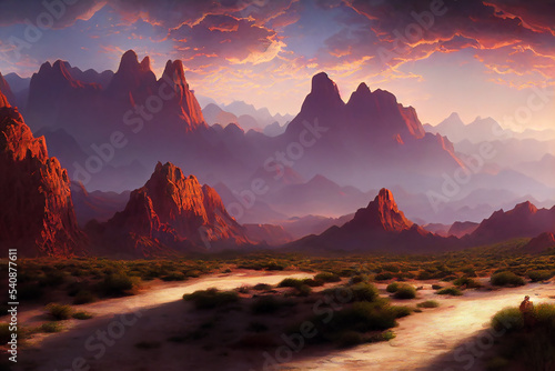 desert background, rocky terrain, landscape, concept art, digital illustration
