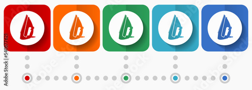 Iron vector icons, infographic template, set of flat design symbols in 5 color options