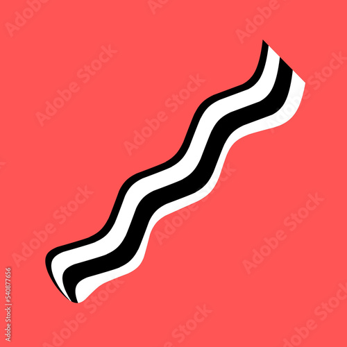 Vector silhouette of bacon on orange background. Bacon is black and white. Great for fast food logos, posters.