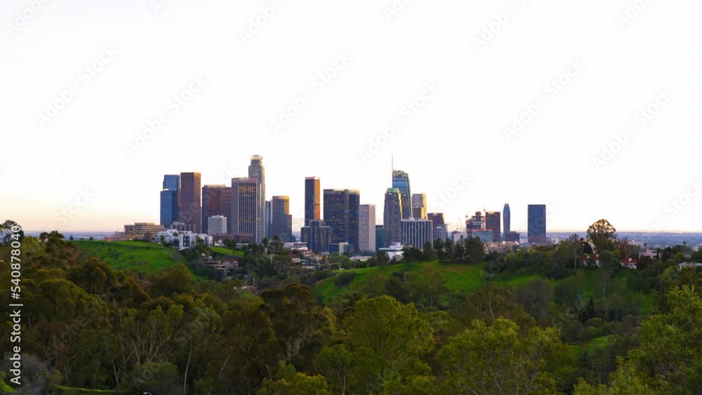 Time Lapse Lockdown Shot Of Residential Buildings In City Taken From Hill During Sunset To Night - Los Angeles, California Time Lapse Lockdown Shot Of Residential Buildings In City Taken From Hill During Sunset To Night - Los Angeles, California