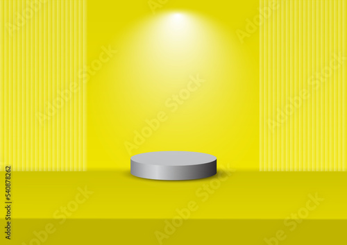 Three-dimensional podium gray with yellow background with white spodlight, clear scene.
It is a color that helps in terms of appetite. brain stimulation and memory 