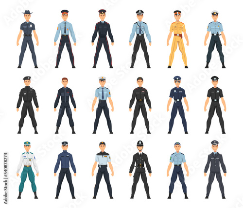 Police Officer from Around the World Wearing Uniform Big Vector Set