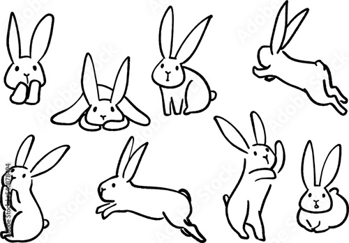 うさぎ　シンプルモノクロイラストセット