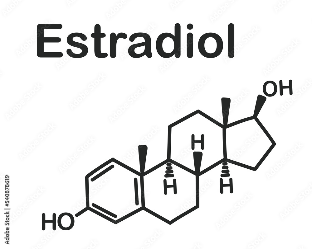Structural chemical formula of estradiol isolated on white background. Structural chemical formula of estradiol isolated on white background.