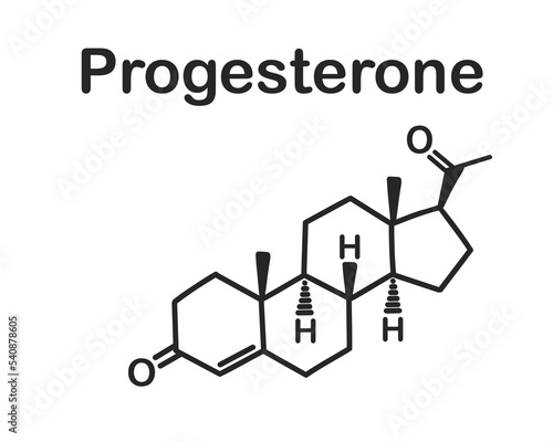 Structural chemical formula of progesterone isolated on white background.