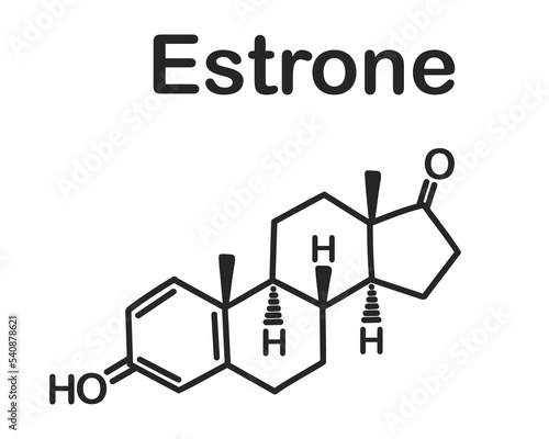 Structural chemical formula of estrone isolated on white background.