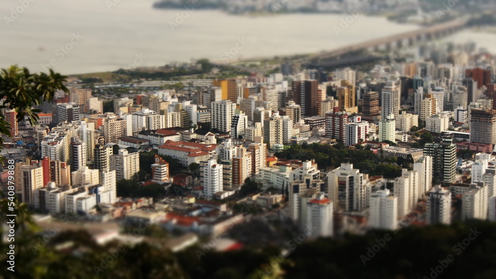 top view of the Florianópolis downtown city with miniature effect