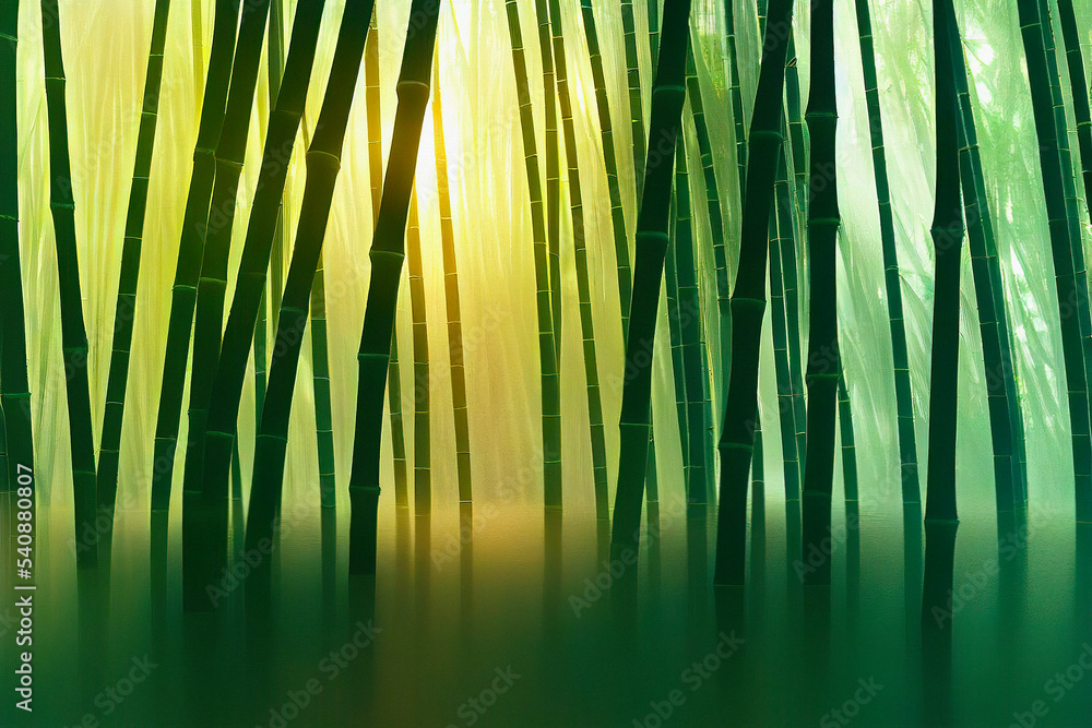 Fototapeta premium Sunlight in Bamboo Forest Submerged in a Lake. Abstract Summer Background