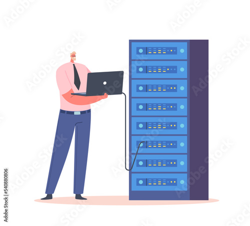 Sysadmin Servicing Server Racks. System Administrators Character Upkeeping, Administration, Configuration of Computer