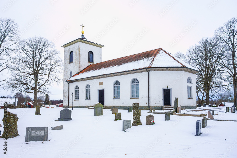 Church in the country with snow