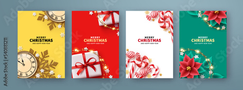 Merry christmas text poster set design. Christmas holiday gift card lay out collection for xmas and new year background. Vector Illustration. photo