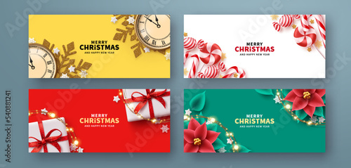 Merry christmas text vector banner design. Christmas and new year holiday gift card and greeting card lay out collection. Vector Illustration. 