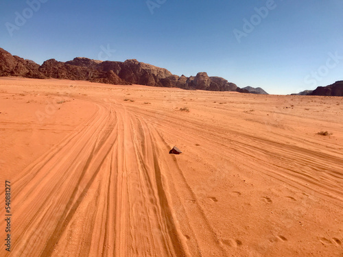 Wadi Rum, Jordan, November 2019 - The desert is on the side of a dirt field