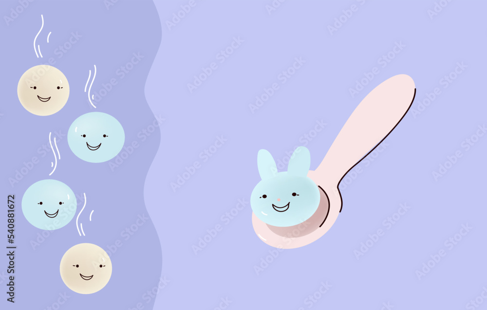 Rice ball form bunny. Symbol new year, Lantern Festival greeting card, banner, poster.Chinese and Taiwanese festivals. Funny kawaii delicious glutinous rice balls character. Vector cartoon, doodle, Rice ball form bunny. Symbol new year, Lantern Festival greeting card, banner, poster.Chinese and Taiwanese festivals. Funny kawaii delicious glutinous rice balls character. Vector cartoon, doodle,