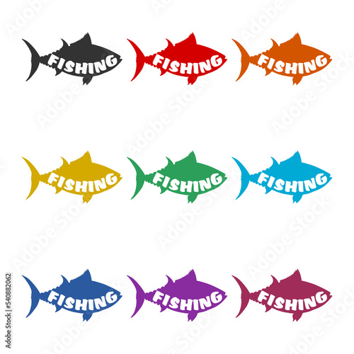 Fishing logo icon isolated on white background. Set icons colorful