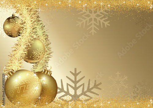 Gold Christmas Background with Gold Christmas Ornaments on a Gold Background ...