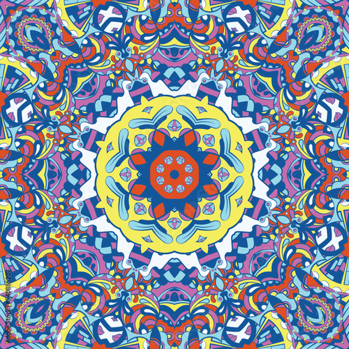 Seamless tile texture. Tracery mehndi design image. Ethnic doodle art. Curved doodling picture. Vector