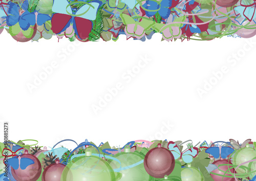 Background pattern abstract seamless design texture. Horizontal stripes. Border frame, transparent background. Theme is about stripes, tree, spruce, fly, green needles, Butterfly, glare